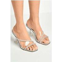 Miss Diva Women's Croix Perspex & Diamante Square-toe Mules in Silver | Size: 5