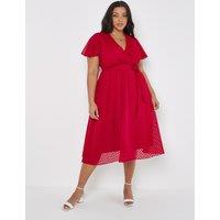 Apricot Women's Curve Jacquard Chevron Wrap Midi Dress in Fuchsia | Size: 26