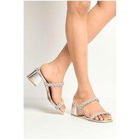 Miss Diva Women's Lavinia 2 Strap Plaited Diamante Embellished Block Heels in Silver | Size: 5