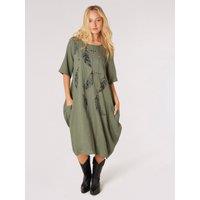 Apricot Women's Necklace Print Midi Dress in Khaki | Size: 12