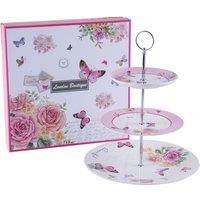 London Boutique Cake Stand 3 Tier Afternoon Tea Stands Rose Pink in White