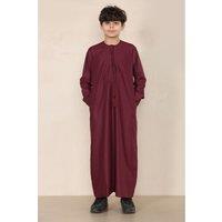 Thobez Boy's Thobe Emirati Islamic Clothing String Tassel in Wine | Size: 5-6 Years