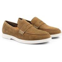 Silver Street London Men's San Nicola Suede Leather Casual Penny Loafers in Tan | Size: 10