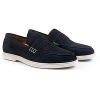 Silver Street London Men's San Nicola Suede Leather Casual Penny Loafers in Navy | Size: 10