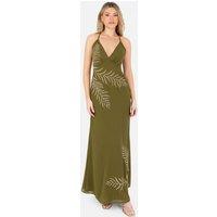 Maya Deluxe Women's Embellished Strappy Cross Back Maxi Dress in Green | Size: 14