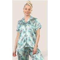 ELAINA FASHION Women's Satin Floral Luxury Comfortable Pyjama Set in Mint | Size: 8