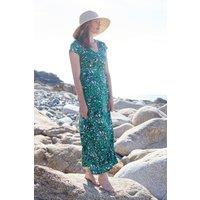 Lily & Me Women's Penelope V Neck Stretch Cotton Jersey Maxi Dress with Capped Sleeves in Green | Size: 12