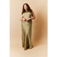 In The Style Women's Satin Cowl Back Maxi Dress in Green | Size: 14