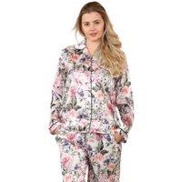 ELAINA FASHION Women's Floral Satin Pyjama Set with Pockets in Pink | Size: 10