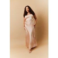 In The Style Women's Satin Cowl Back Maxi Dress in Beige | Size: 22