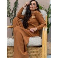 BALOU Women's High Waist Wide Leg Knit Trousers in Brown | Size: 16