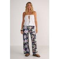 NastyGal Women's Floral Print Denim Wide Leg Jean in Black | Size: 10