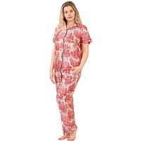 ELAINA FASHION Women's Luxury Satin Toile Print Pj Set in Red | Size: 8