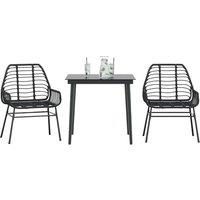 Berkfield Home 3 Piece Garden Dining Set Black Poly Rattan Glass