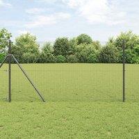 Welded Wire Fence with 13 Posts Grey 1x25 m Steel