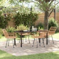 Berkfield Home 5 Piece Garden Dining Set Brown Poly Rattan in Beige