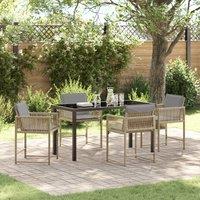 Berkfield Home 5 Piece Garden Dining Set with Cushions Beige Poly Rattan