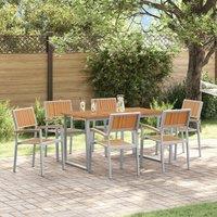 Berkfield Home Garden Dining Set Set of 7 Grey, Wood Metal Sturdy in Grey