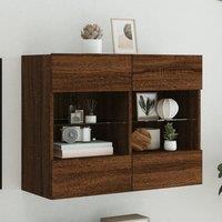 Berkfield Home TV Wall Cabinet with LED Lights Brown Oak 78.5x30x60.5 cm