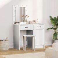 2-Piece Dressing Table Set with LED - White Engineered Wood