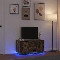 Berkfield Home TV Cabinet with LED Lights Smoked Oak 100x41x50 cm in Brown | Size: 100 x 41 x 50 cm