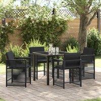 Berkfield Home 5 Piece Garden Dining Set with Cushions Black Poly Rattan