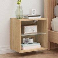 Berkfield Home Bedside Cabinet with LED Lights Wall-mounted Sonoma Oak in Brown