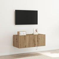 Berkfield Home TV Wall Cabinet with LED Lights Artisan Oak 80x35x31 cm in Brown | Size: 80 x 35 x 31 cm