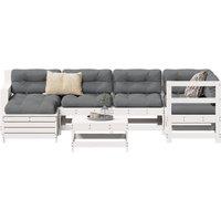 7 Piece Garden Sofa Set White Solid Wood Pine
