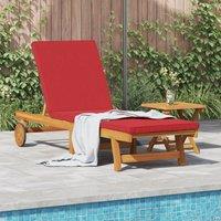 Sun Lounger with Wheels and Cushion - Red Solid Wood