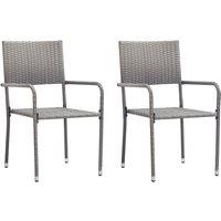 Berkfield Home Garden Dining Chairs 2 pcs Stackable Grey Poly Rattan