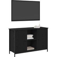Berkfield Home TV Cabinet Black Oak 101x35x65 cm Engineered Wood & Steel | Size: 101 x 35 x 65 cm