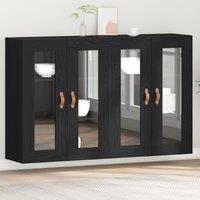 Wall Mounted Cabinet Set of 2 Black oak Solid wood, glass