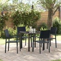 5 Piece Garden Dining Set Black Poly Rattan