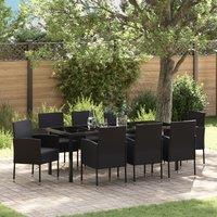 9 Piece Garden Dining Set with Cushions Black Poly Rattan