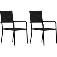 Berkfield Home Garden Dining Chairs 2 pcs Stackable Black Poly Rattan