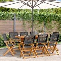 Berkfield Home Folding Garden Chairs 8 pcs Black Poly Rattan & Solid Wood