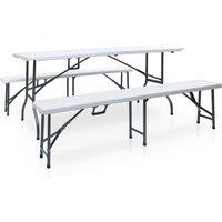 Berkfield Home Folding Garden Table with 2 Benches 180 cm Steel & HDPE White