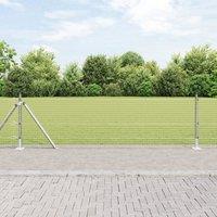 Berkfield Home Welded Wire Fence with 13 Flanged Posts 0.4x50 m Galvanised Steel in Grey