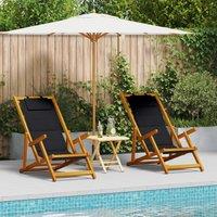 Berkfield Home Folding Beach Chairs Set of 2 Black Textilene 61.5 x 110 x 97 cm
