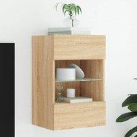 Berkfield Home TV Wall Cabinet with LED Lights Sonoma Oak 40x30x60.5 cm in Brown