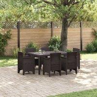 7 Piece Garden Dining Set with Cushions Brown Poly Rattan