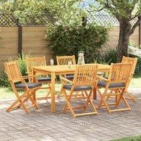 Berkfield Home Folding Garden Chairs with Grey Cushion 6pcs Solid Acacia Wood