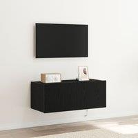 Berkfield Home TV Wall Cabinet with LED Lights Black Oak 80x35x31 cm | Size: 80 x 35 x 31 cm
