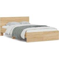 Berkfield Home Bed Frame with Headboard & LED Sonoma Oak 140x200 cm in Brown