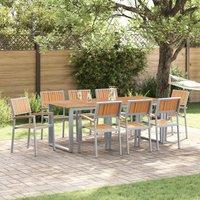 Berkfield Home Garden Dining Set Set of 9 Grey, Wood Tone Metal Durable in Grey