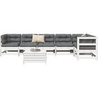 7 Piece Garden Sofa Set White Solid Wood Pine