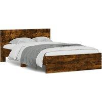 Berkfield Home Bed Frame with Headboard & LED Smoked Oak 120x200 cm in Brown | Size: Small Double