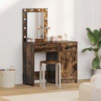 Berkfield Home 2 Piece Dressing Table Set with LED in Smoked Oak Engineered Wood in Brown