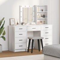 3 Piece Dressing Table Set with LED White Engineered Wood